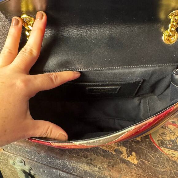 YSL Chevron Metallic Multicolor Med College Satchel Flap Bag GHW Authentic CoA - Picture 4 of 9